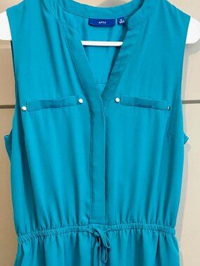 Medium - Turquoise Drawstring Waist Dress with Pockets